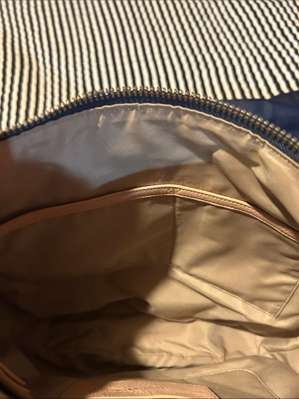 Cole Haan Navy Leather Hobo with Light Beige Trim